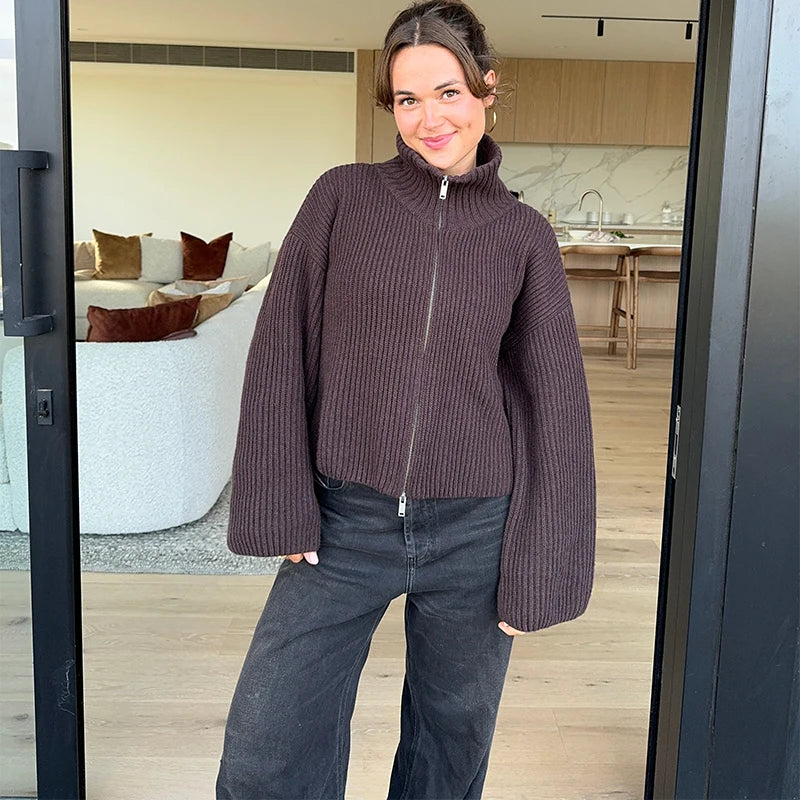 Casual Turtleneck Knitted Ribbed Sweater