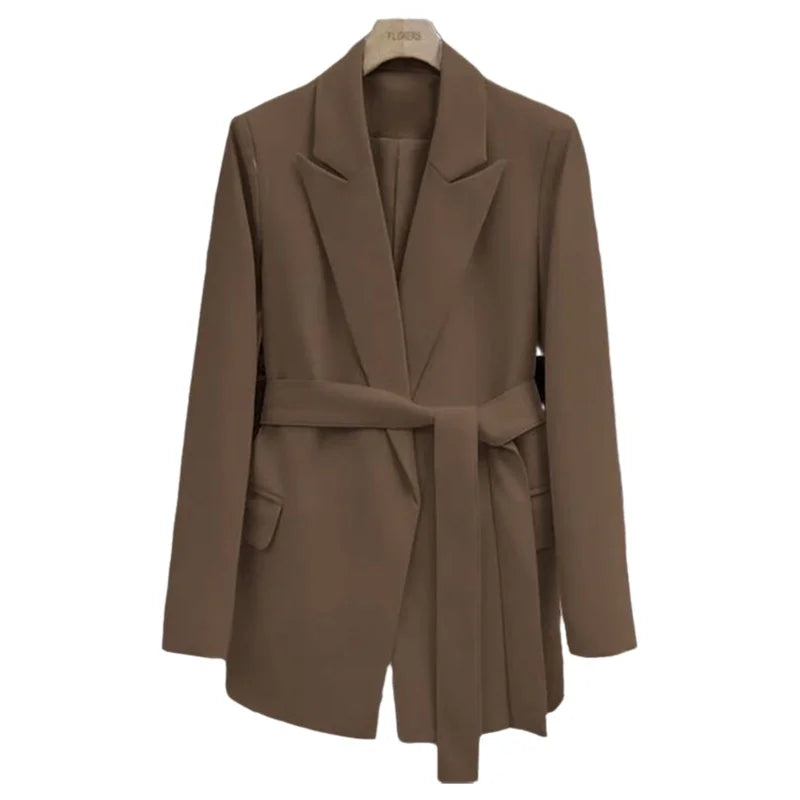 Slim Fit Black Belted Women's Suit Jacket Korean Style Fashionable Spring Autumn New Arrival Elegant Small Western Top