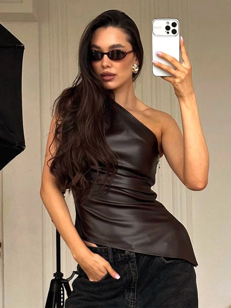 One-Shoulder Zipper Top