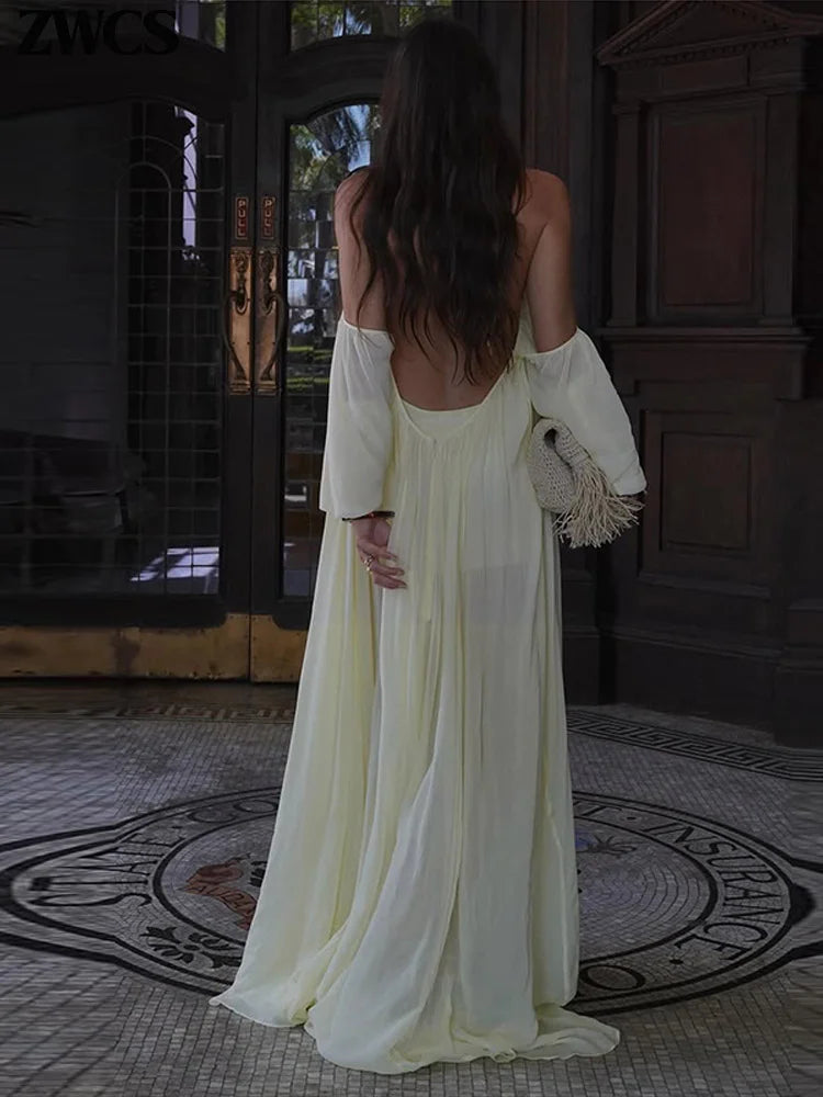 Adeline Bell Sleeve Open Back Maxi Dress