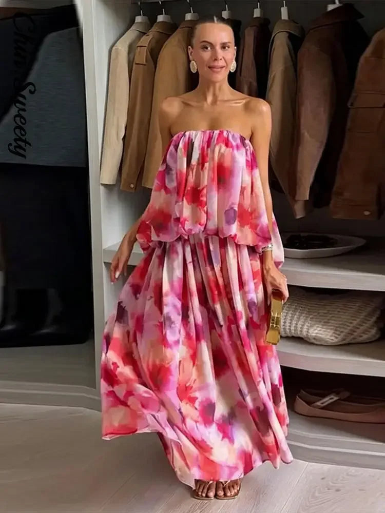 Ingrid Strapless Floral Print Maxi Dress
