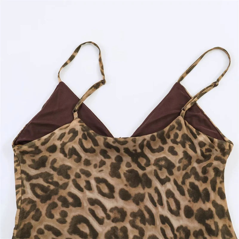 2026 Summer New Women's Dress Leopard Print Spaghetti Strap A-Line Midi Dress Sexy Fashion Wild Individual Style