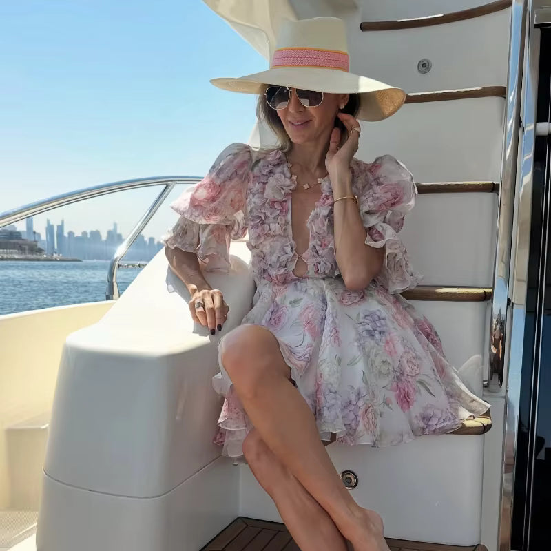 Luciana Bloom Puff Sleeve Mini Dress