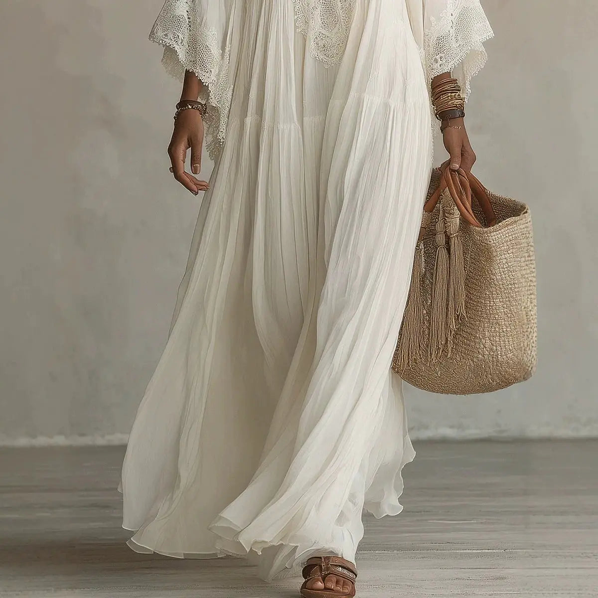 Genevieve / Lace Trim Maxi Dress