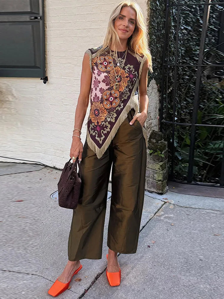 Nora Boho Floral Fringe Top