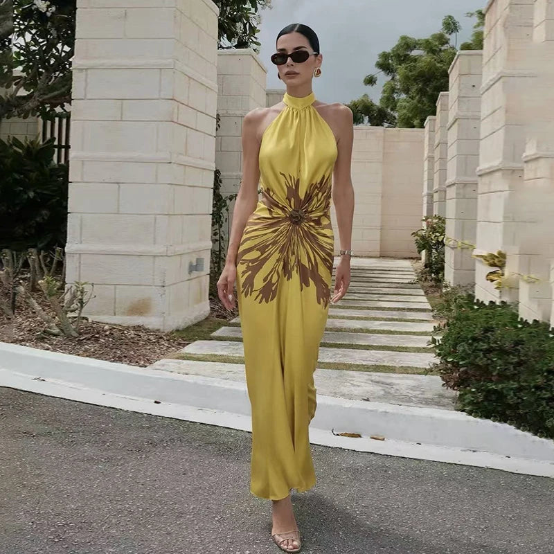 Printed Halter Maxi Dress