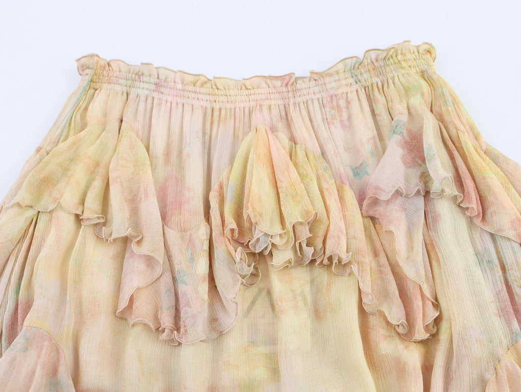 KONDALA Women Elegant Hippie Skirt Gradient Print Tiered Ruffled Long Skirts 2026 Summer Holiday High Street Boho Lady Skirts