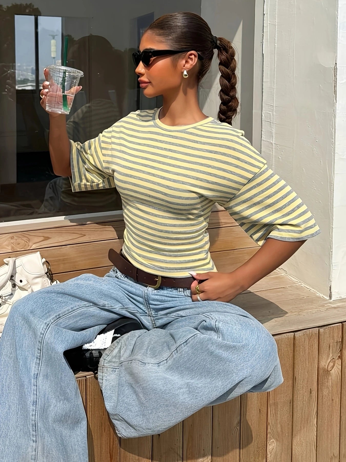 Stripe Waist-Cinching T-Shirt