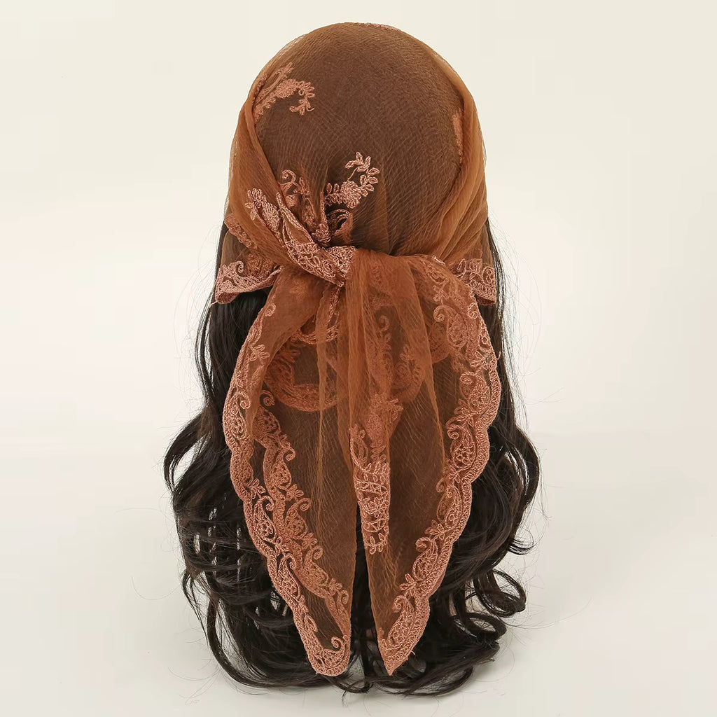 Embroidered Lace Head Scarf