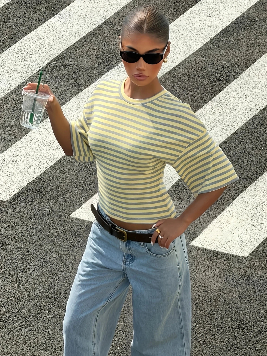 Stripe Waist-Cinching T-Shirt