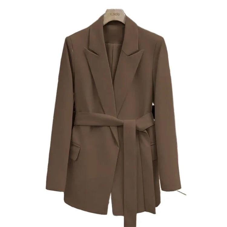 Slim Fit Black Belted Women's Suit Jacket Korean Style Fashionable Spring Autumn New Arrival Elegant Small Western Top