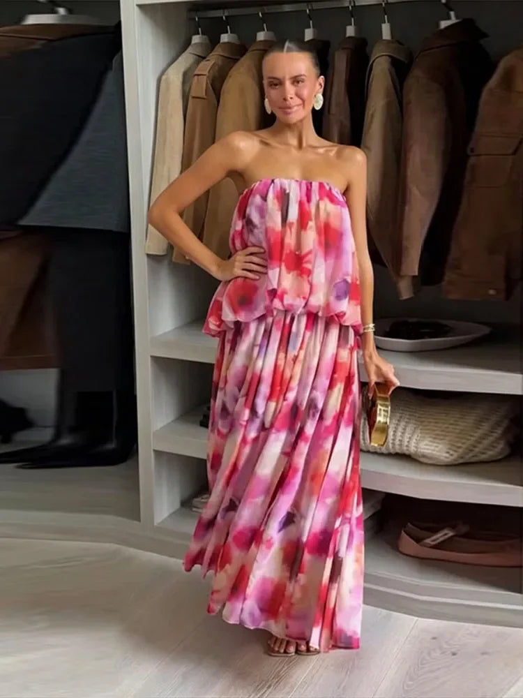 Ingrid Strapless Floral Print Maxi Dress