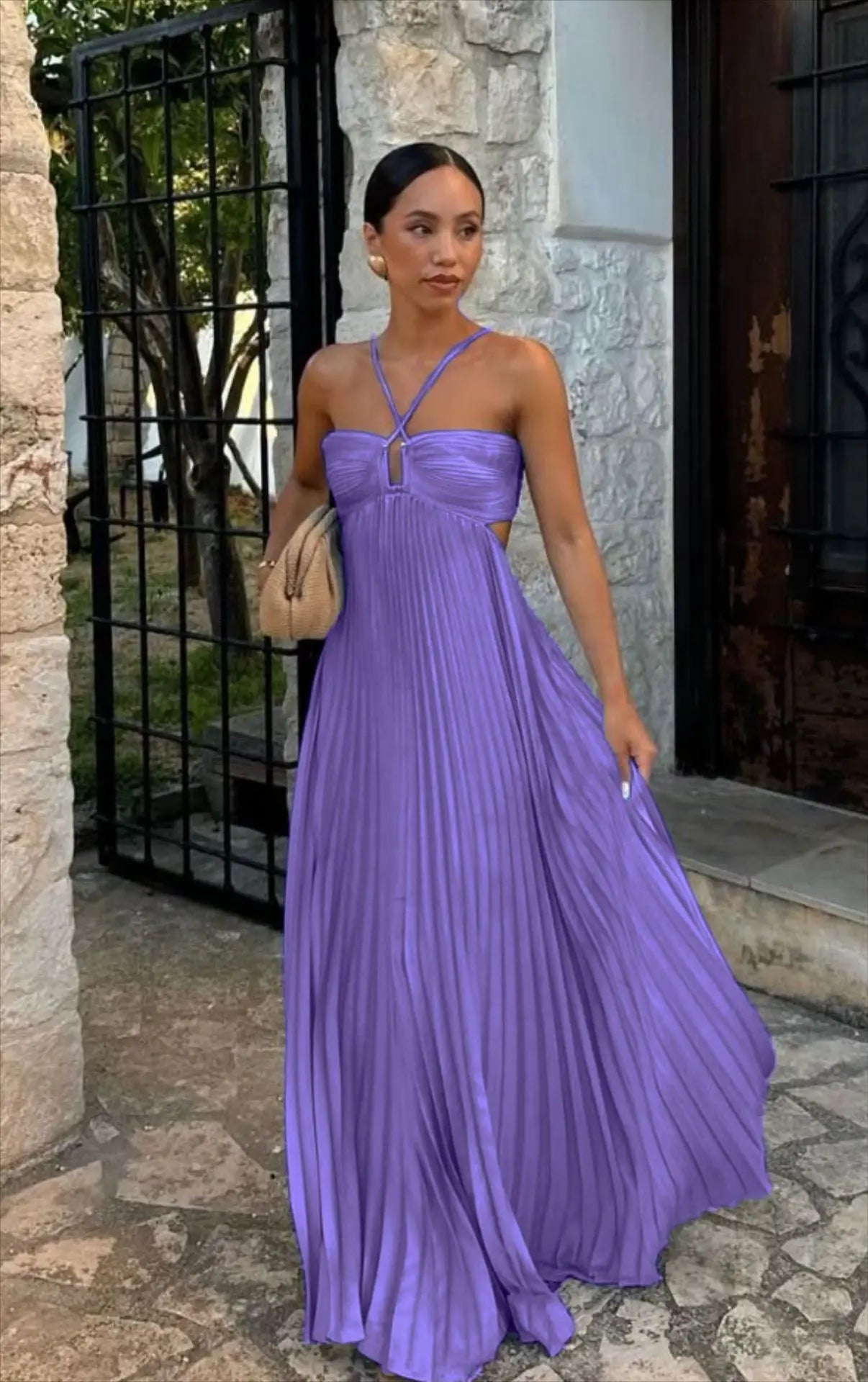 Pleated Halter Long Dress