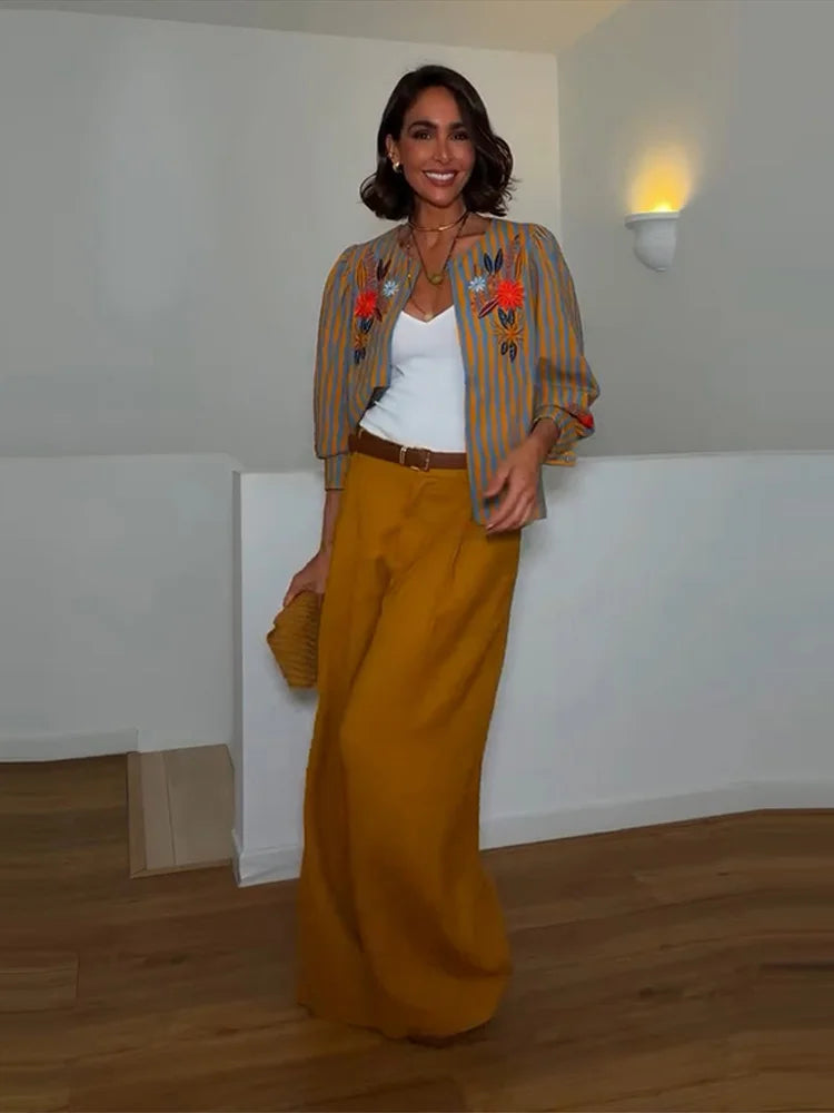 Ines Striped Floral Embroidered Jacket