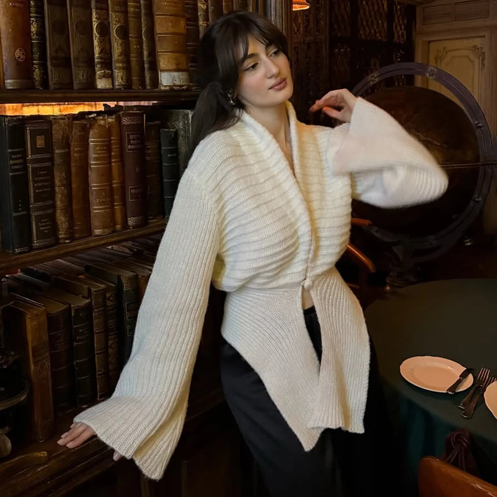 Tuularose Autumn Knit Cardigan Women's New Vintage Hollow Out Long-Sleeved Sweater 2025 Casual Streetwear White Knit Top Female