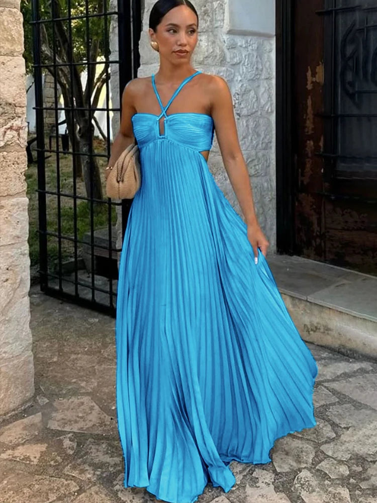 Mina Pleated Halter Maxi Dress