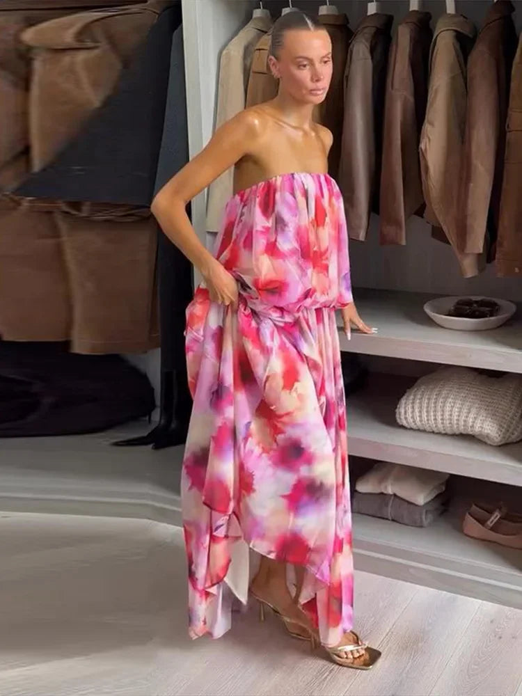 Ingrid Strapless Floral Print Maxi Dress
