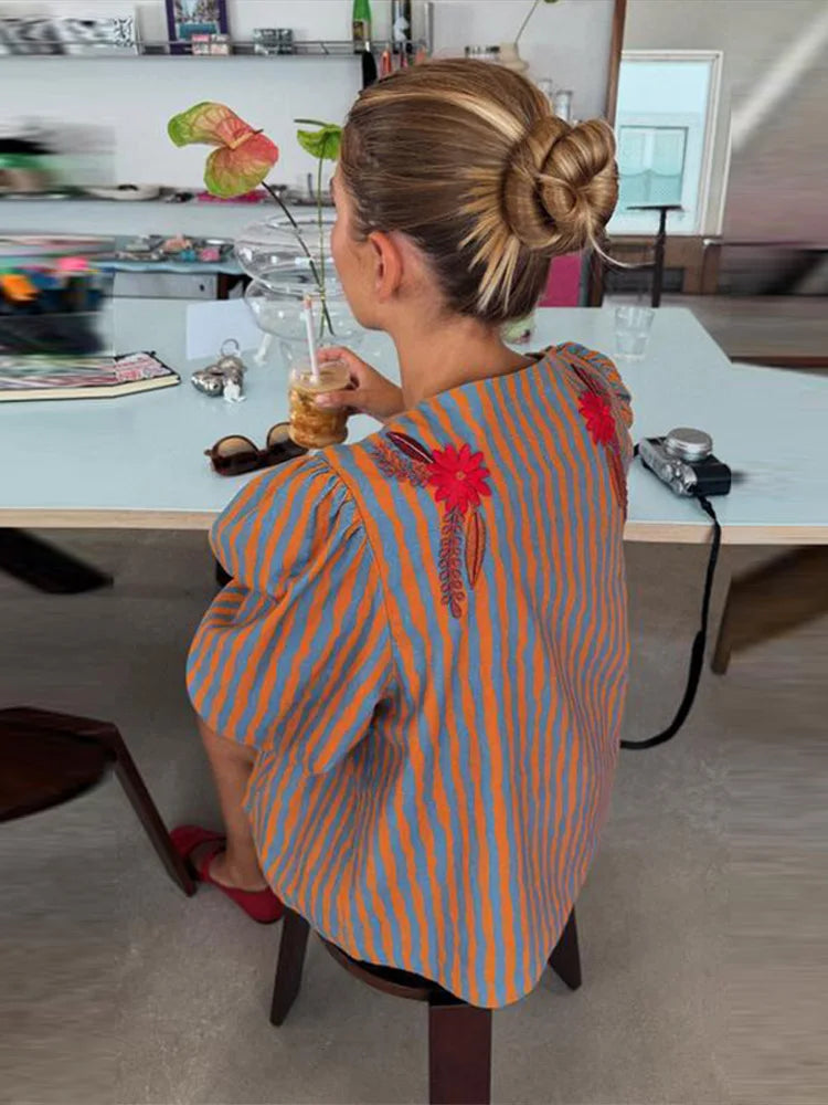 Ines Striped Floral Embroidered Jacket