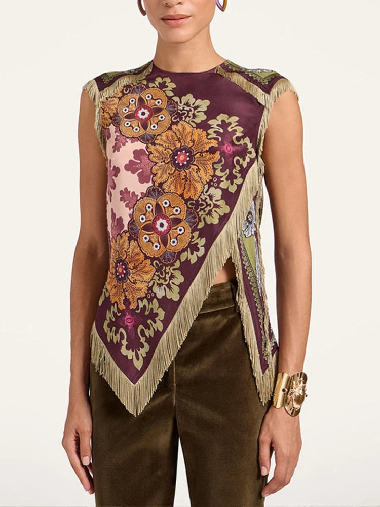 Nora Boho Floral Fringe Top