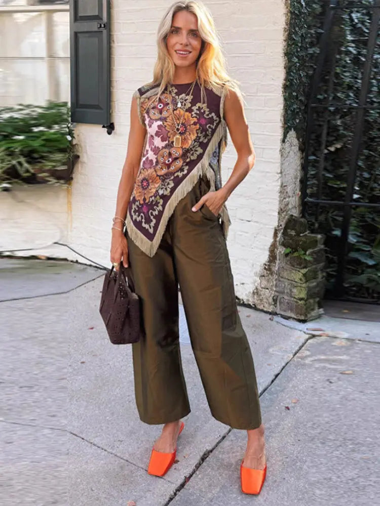 Nora Boho Floral Fringe Top