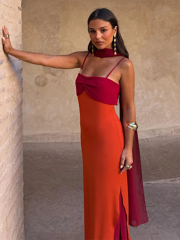 Women's Dress Irregular One-Shoulder Waist Cinching Layered Chiffon Solid Long Dresses Elegant Summer New Daily Wear Ladies Robe