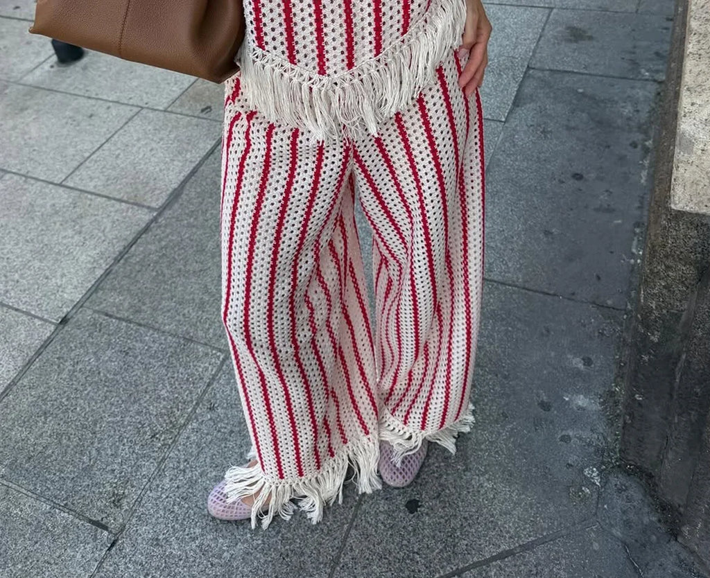 Knit Striped Fringe Two-Piece Set
