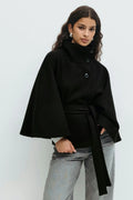 Women's Cape Brown Jacket For Women Demi-season Cloak Coat Stand Poncho Jackets Single-breasted Overcoat Winter Fall Black New