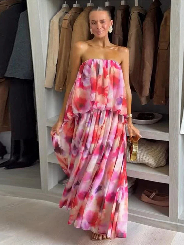 Ingrid Strapless Floral Print Maxi Dress