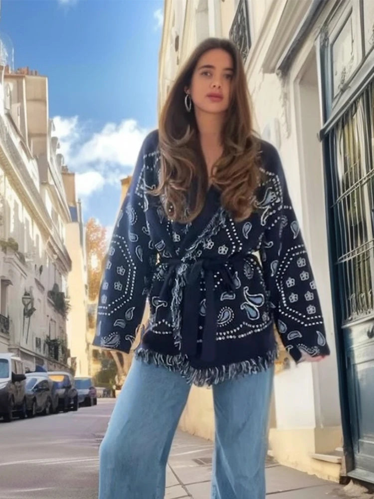 Mira Belted Paisley Fringe Jacket
