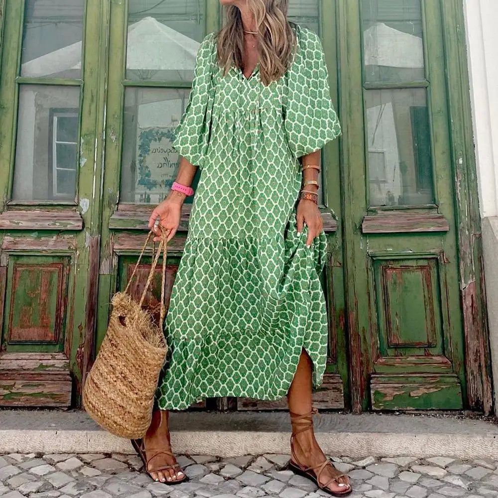 Fashion Women Print Dress Summer Loose Boho Dress Casual Elegant Short Sleeve Beach Party Dresses For Woman Robe Femme 2023 New