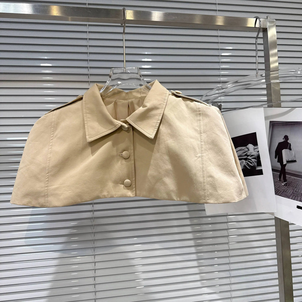 DEAT 2026 Summer New Short Cape Shawl Double-breasted Halter Backless Belt Waist-cinching Khaki Slim Dress For Women 11B795