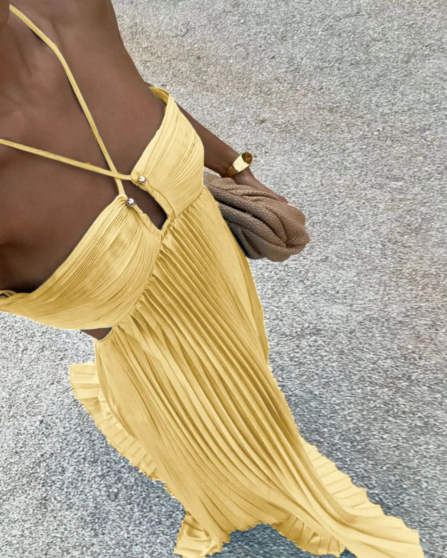 Pleated Halter Long Dress