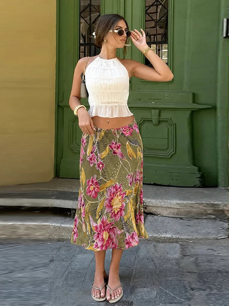 Retro Skirts Women's Floral Pattern Split Irregular High Waist Loose Skirt Fashion Chic 2026 Spring Summer New Date Wear Women