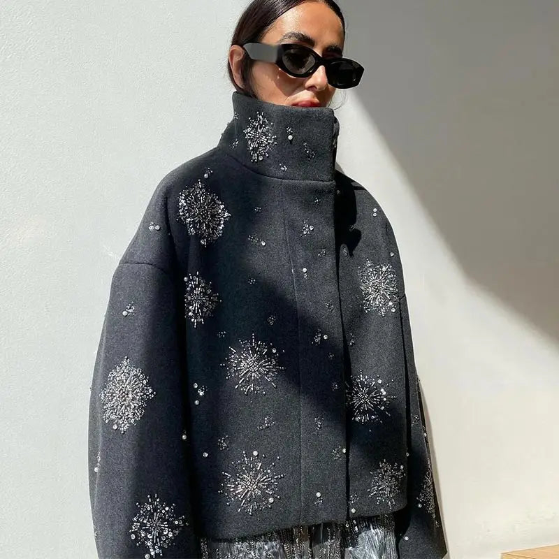 Sasha Sparkle Detail Funnel Neck Jacket