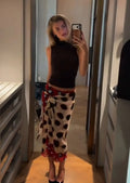Two Tone Polka Dot Chiffon Wrap Skirt Women Tie Waist Asymmetric Hem Layered Midi Skirt For Summer Beach Vacation Casual Wear
