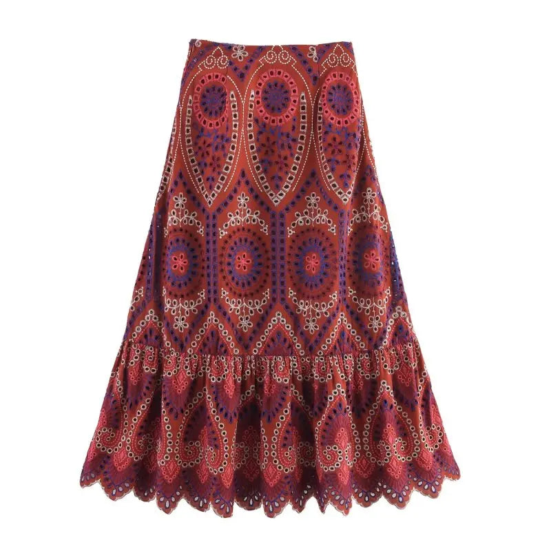 Women’s Summer Exotic Style Sleeveless Set Symmetric Pattern Ruffle Top Matching Pleated Skirt Comfortable Outfit Limited Stock