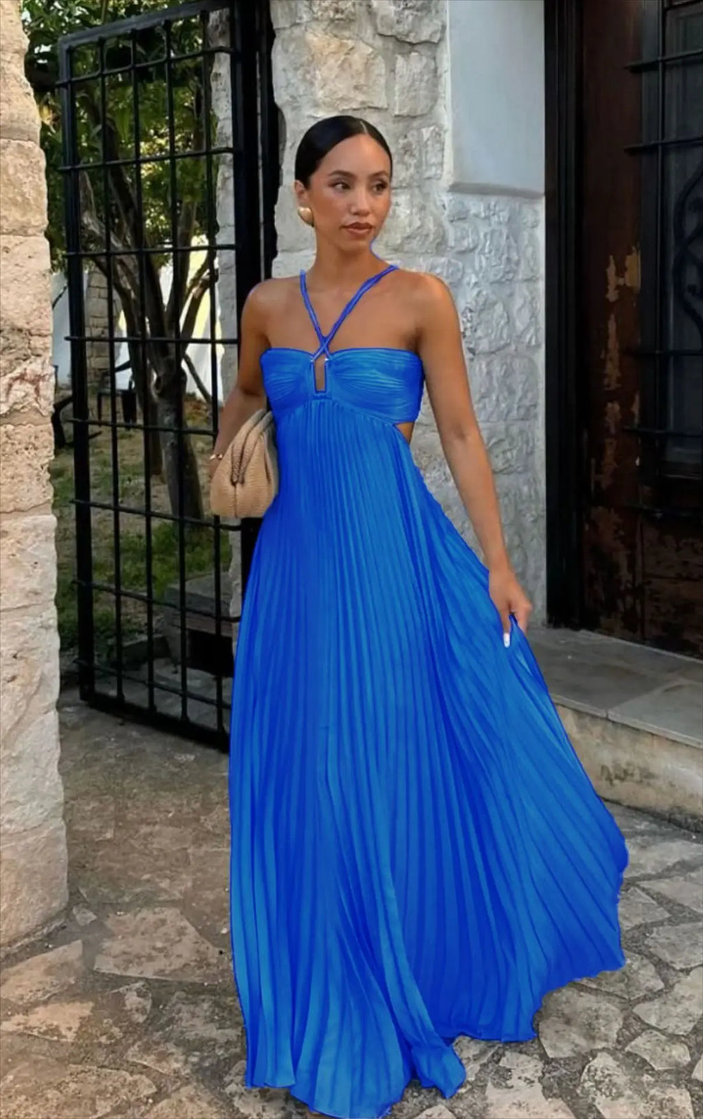 Pleated Halter Long Dress