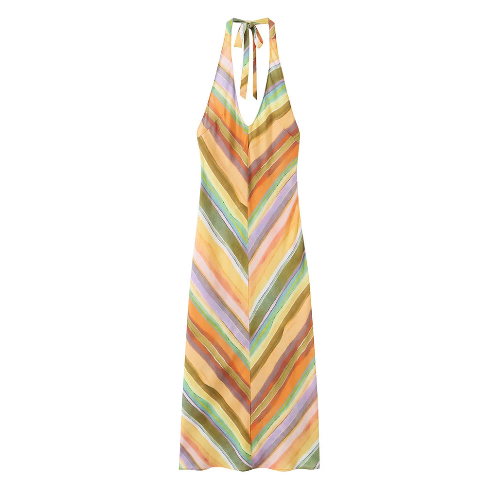 Elin Halter Neck Chevron Maxi Dress