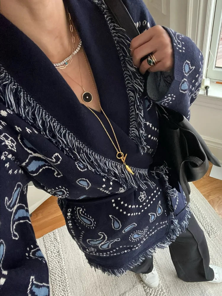 Mira Belted Paisley Fringe Jacket