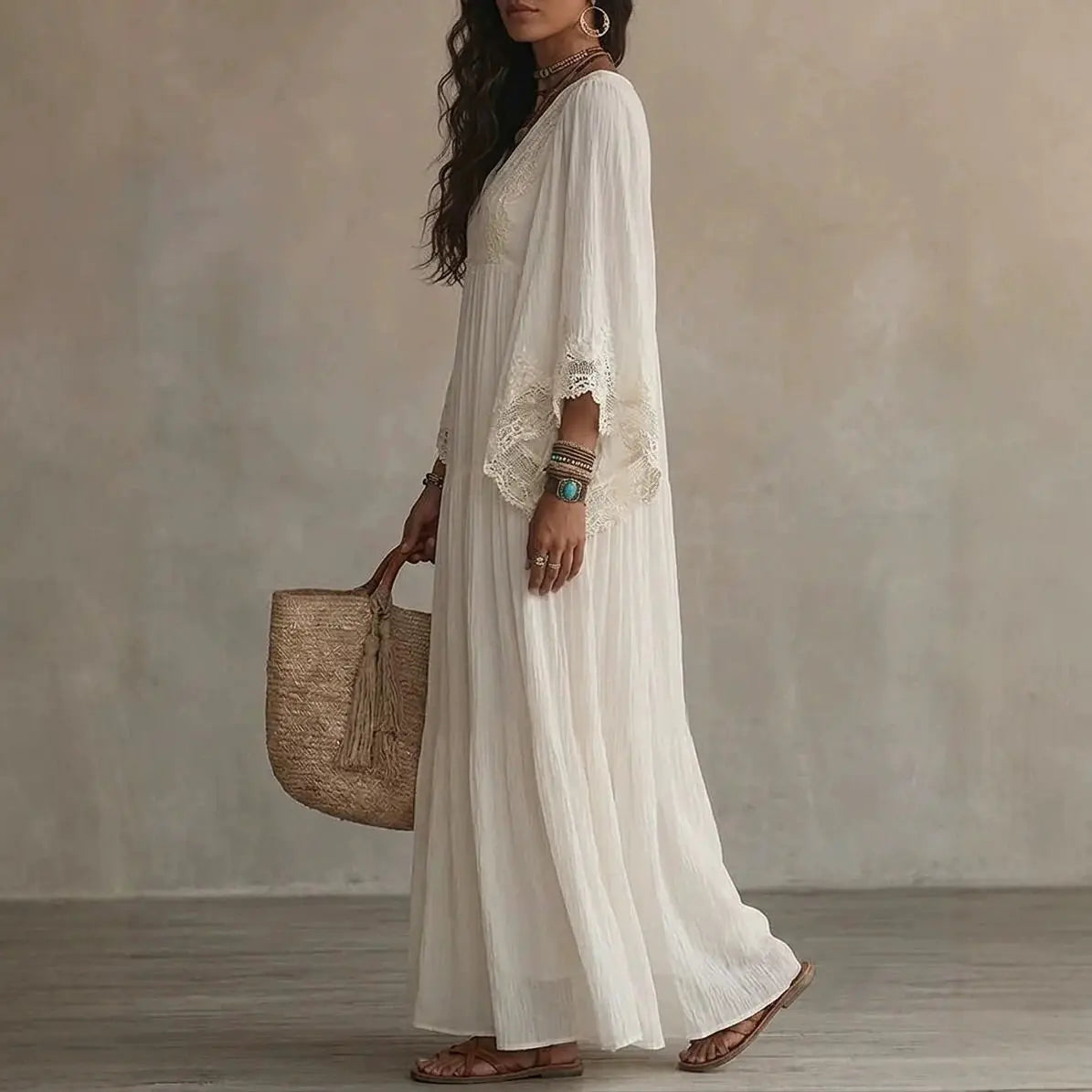 Genevieve / Lace Trim Maxi Dress