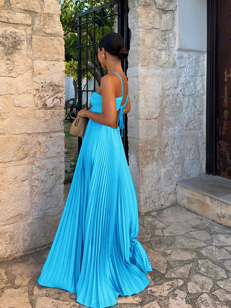 Pleated Halter Long Dress