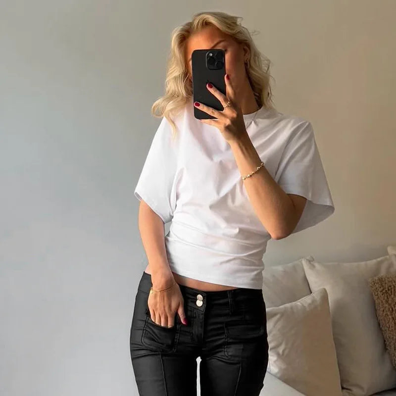 Casual Solid Gray Cropped T-shirt