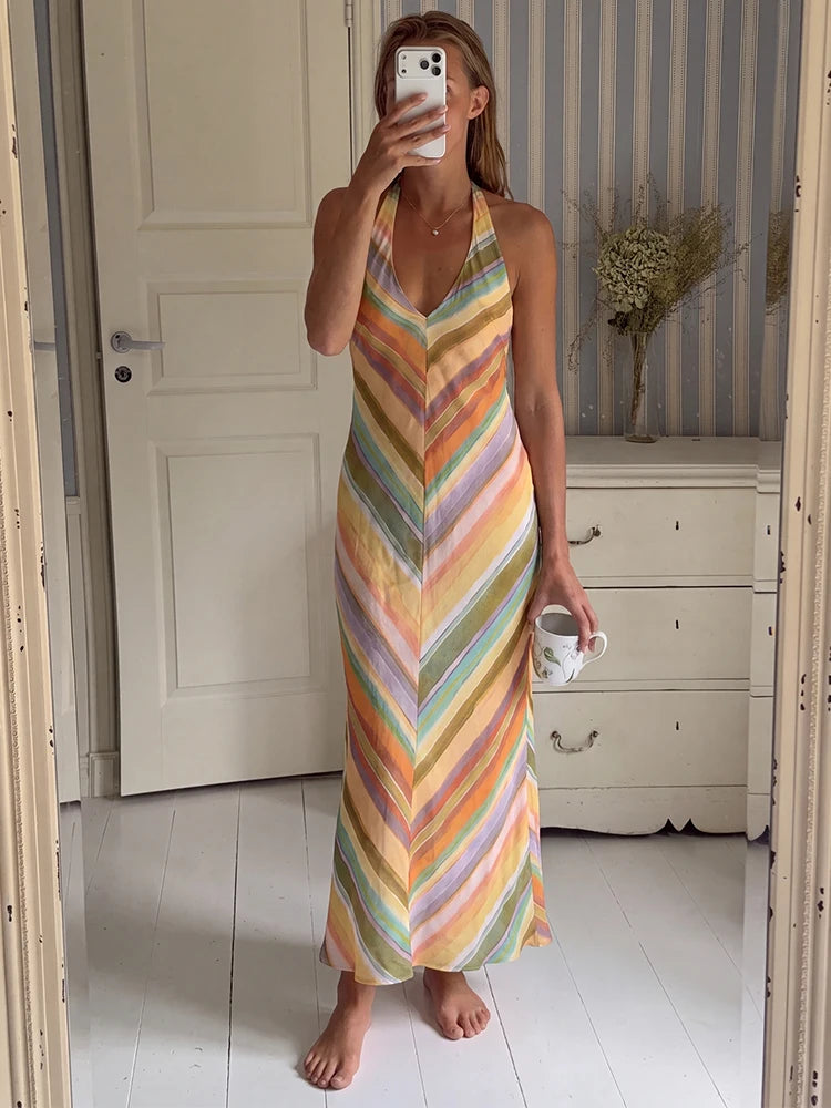 Elin Halter Neck Chevron Maxi Dress