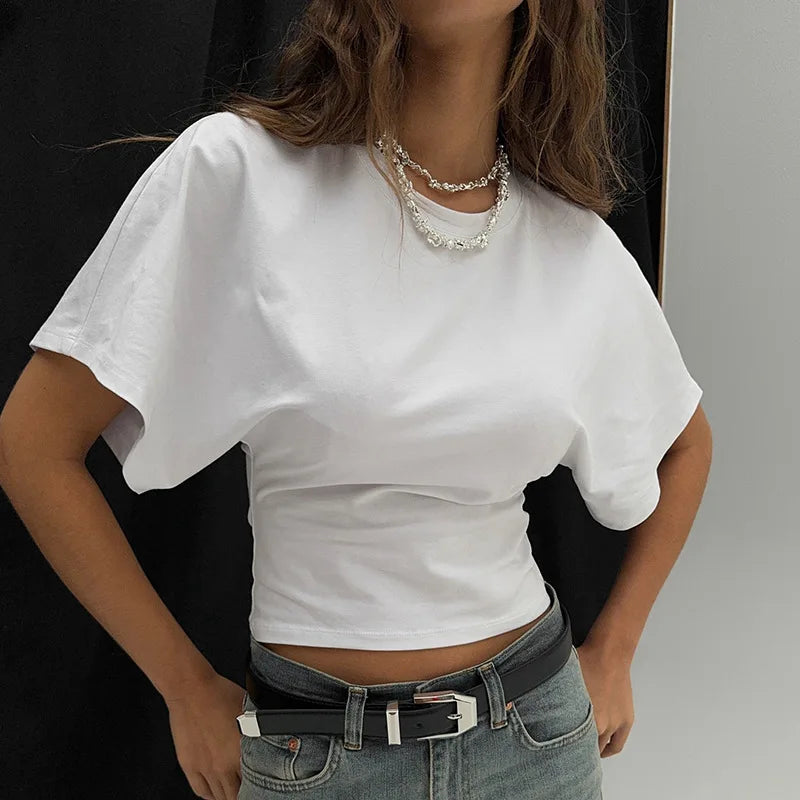 Casual Solid Gray Cropped T-shirt