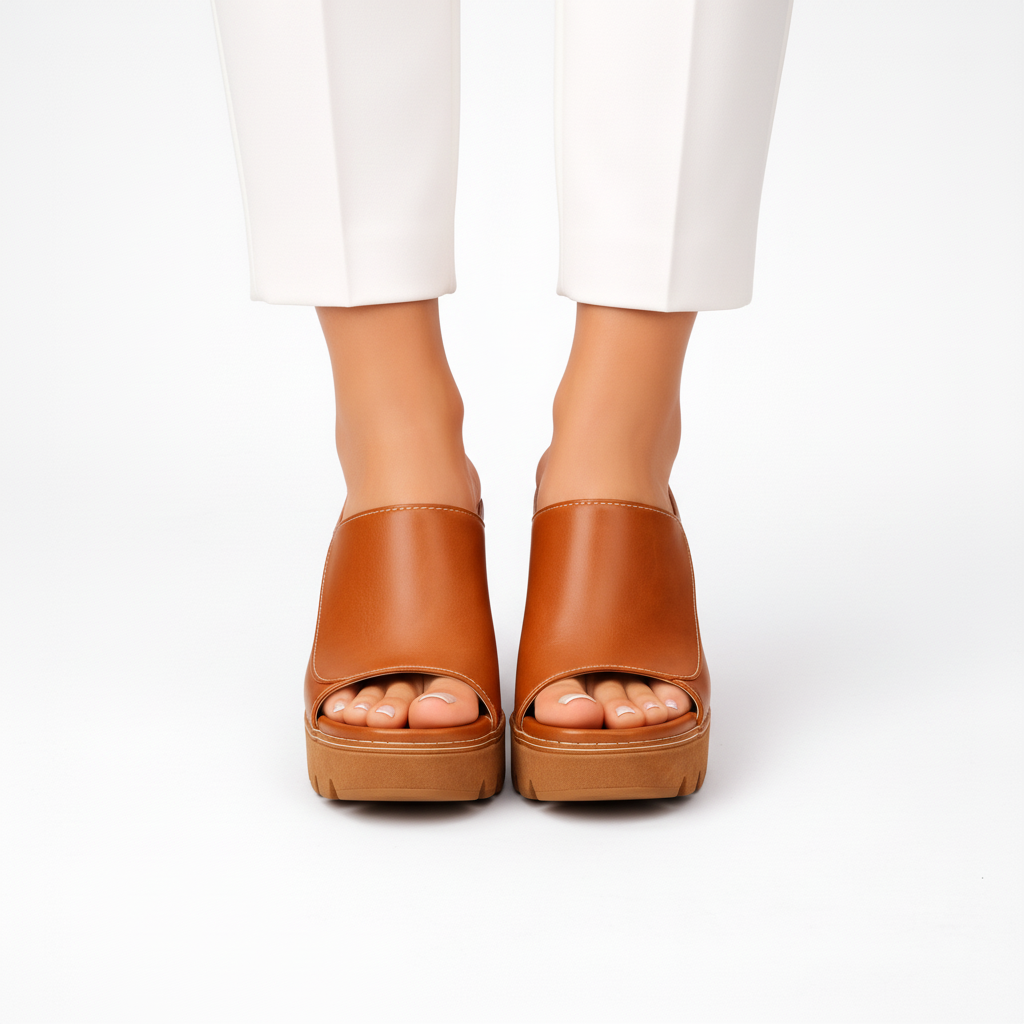 Marla | Leather Platform Block Heel Mule