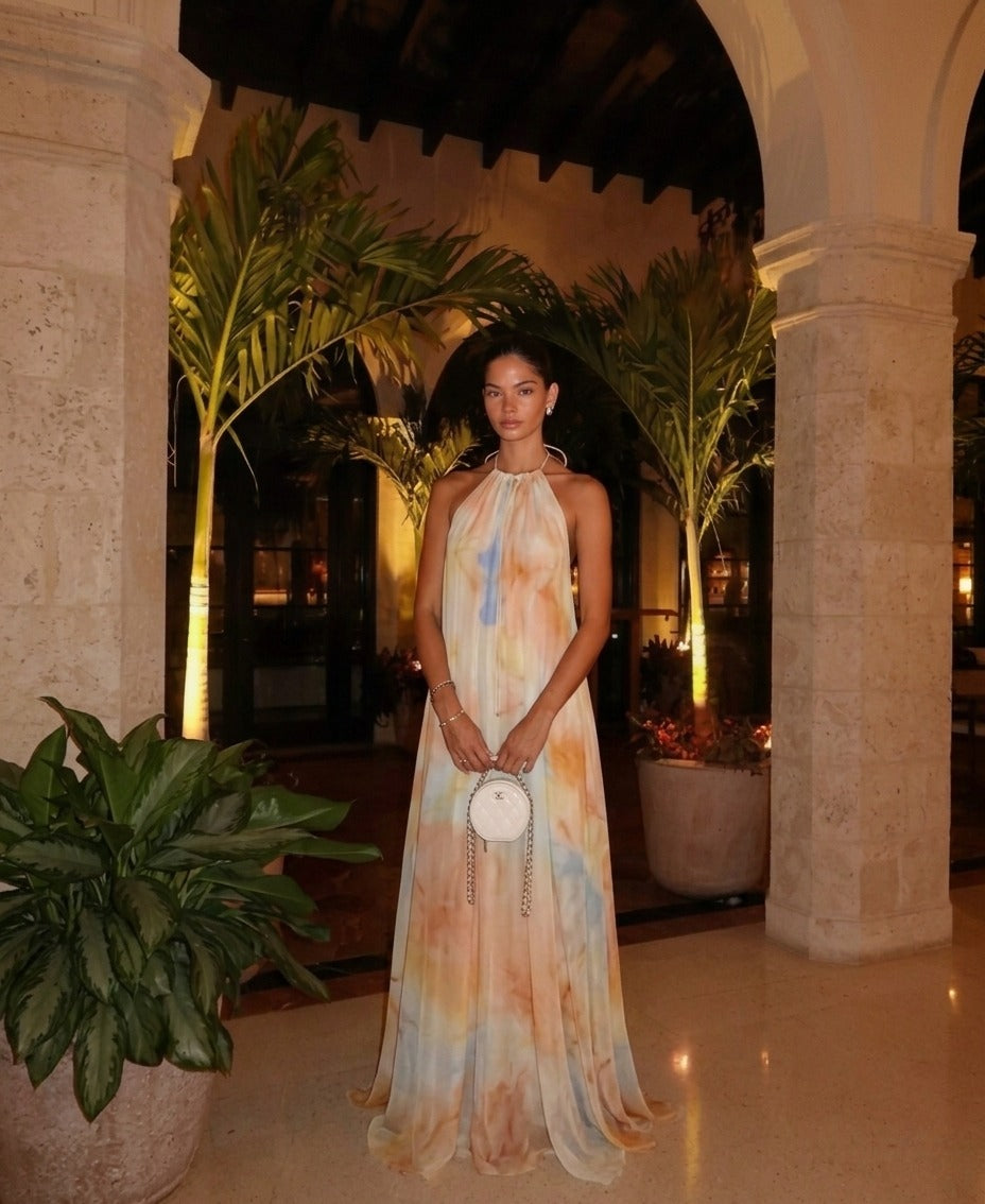 Wisteria Flow Halter Maxi Dress