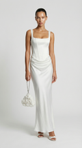 Mai Sculptural Fishbone Draped Maxi Dress
