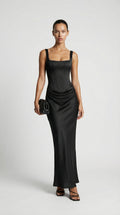 Mai Sculptural Fishbone Draped Maxi Dress