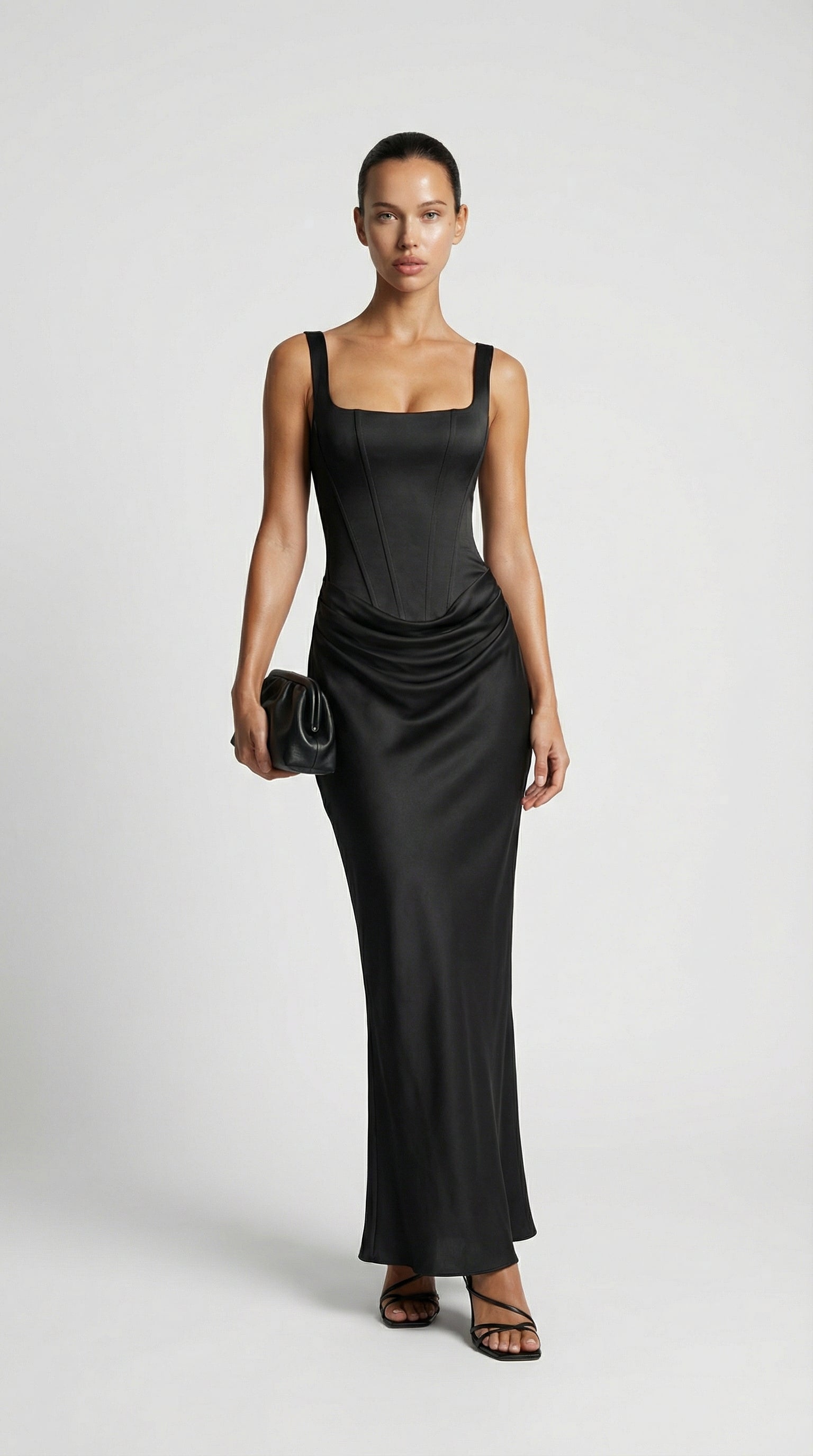 Mai Sculptural Fishbone Draped Maxi Dress