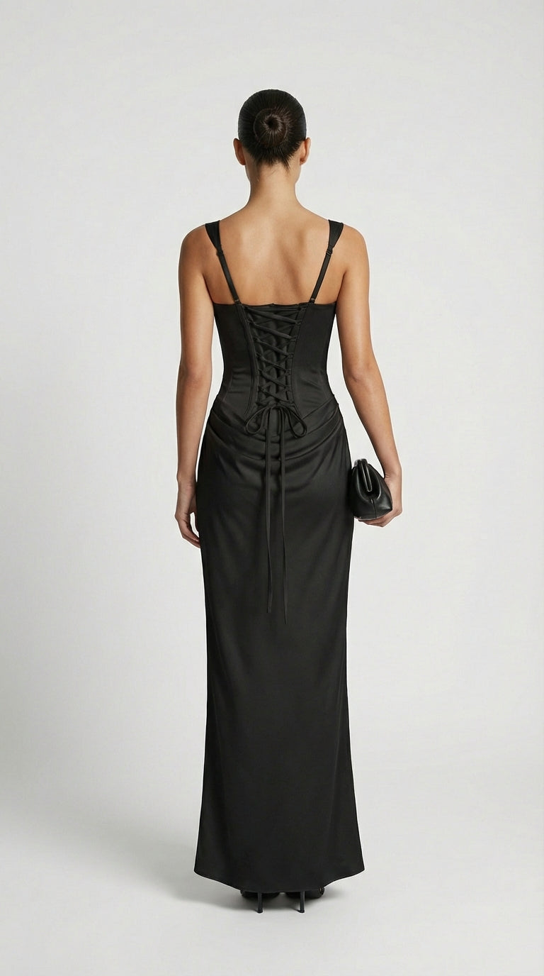 Mai Sculptural Fishbone Draped Maxi Dress